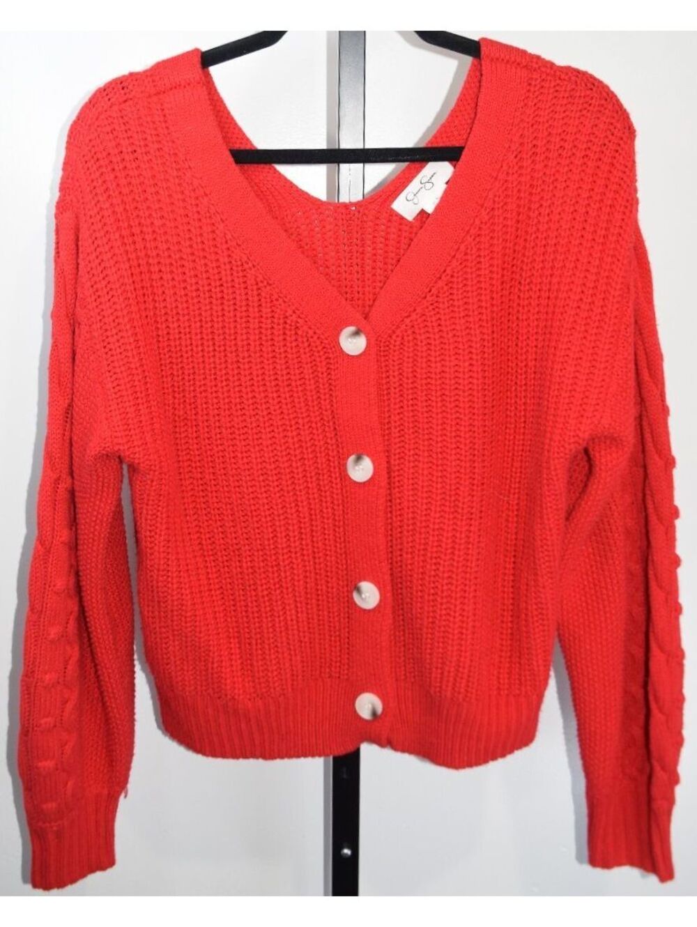 Jessica Simpson Red Cable Knit Button Front Cardigan XL